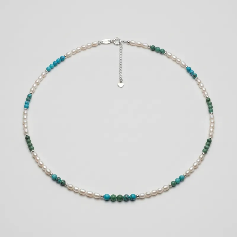 Natural Turquoise & Pearl Necklace 3.6-3.8mm, 18in - Main Image