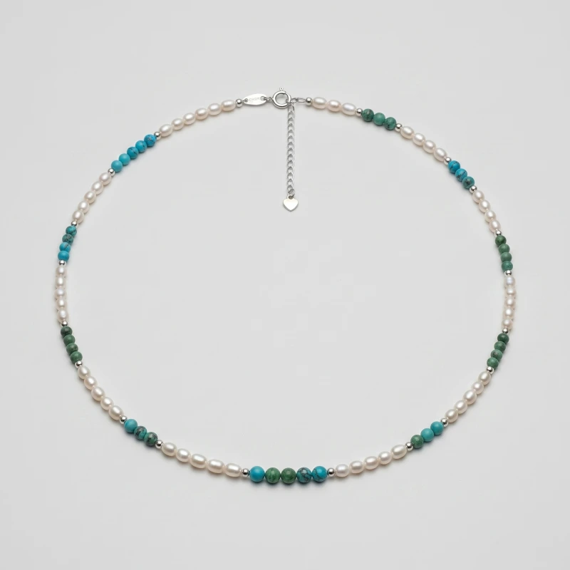 Natural Turquoise & Pearl Necklace 3.6-3.8mm, 18in - Main Image