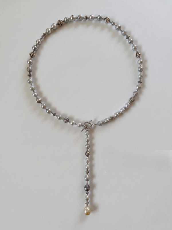 Seawater Silver-Grey Irregular Pearl Necklace, 8-11mm, 24in - Image 1