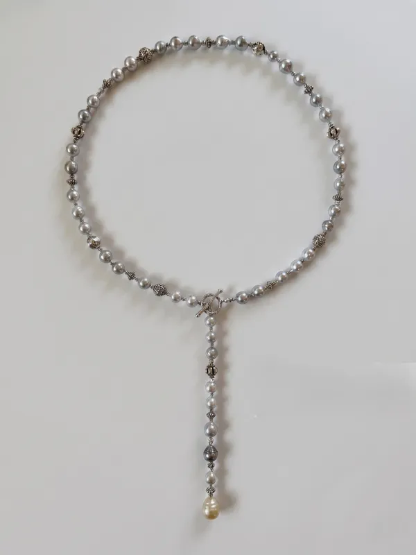 Seawater Silver-Grey Irregular Pearl Necklace, 8-11mm, 24in - Main Image