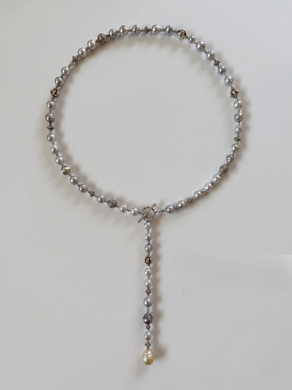 Seawater Silver-Grey Irregular Pearl Necklace, 8-11mm, 24in - Main Image