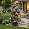 Stacked Rock Outdoor Fountain with LED Lights, Natural Landscape Decor, 23.6" 1