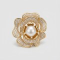 Elegant Gold Rose Pearl Brooch with Sparkling Rhinestones for Women 1