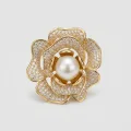 Elegant Gold Rose Pearl Brooch with Sparkling Rhinestones for Women 1