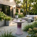 17'' Ceramic Bird Bath, Elegant Rose Ombre Pedestal with Swirl Pattern 2