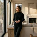 Women's 100% Pure Cashmere Black Mock Neck Sweater 4