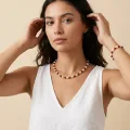 Natural Pearl & Red Agate 14K Gold Plated Necklace and Bracelet Jewelry Set 2