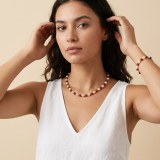 Natural Pearl & Red Agate 14K Gold Plated Necklace and Bracelet Jewelry Set thumbnail 2