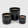 Handmade Black Glazed Ceramic Planter Set of 3 with Drainage Holes 1