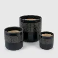 Handmade Black Glazed Ceramic Planter Set of 3 with Drainage Holes 1