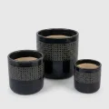 Handmade Black Glazed Ceramic Planter Set of 3 with Drainage Holes 1