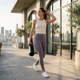 Women's Premium Buttery Soft Yoga Pants | 20% Lycra® Fabric- PurpleGrey thumbnail 3