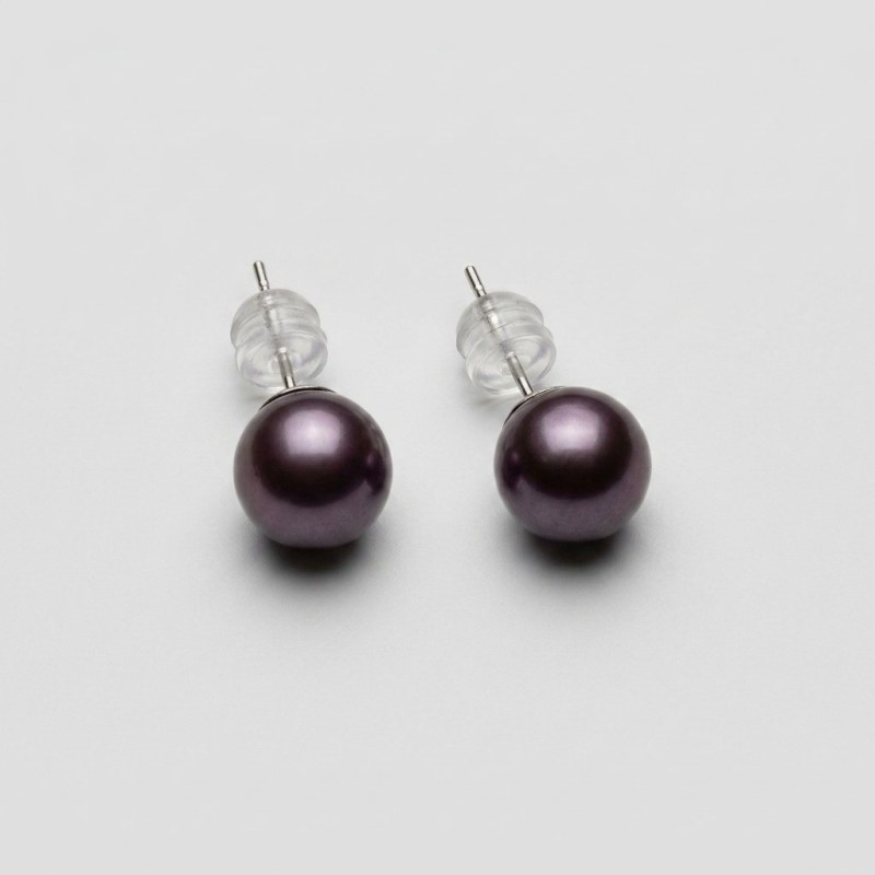 Enchanting Purple Pearl Stud Earrings 8.3mm S925 Sterling Silver Minimalist Elegant - Image 4