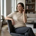 Women's 100% Pure Cashmere Short-Sleeve Top - Beige, Ultra-lightweight, Fine Texture 2
