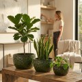 Handmade Glazed Ceramic Planter Set of 3, Hammered Green Garden Pots 2