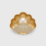 Elegant Seashell Freshwater Pearl Brooch with Sparkling Zirconia 11mm thumbnail 1