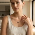 Black Pearl Halo Necklace, 11mm, 18 in, 18K Gold Plated 2