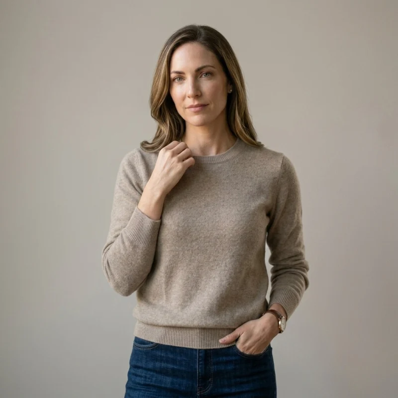 100% Pure Cashmere Women's Crew Neck Sweater - Main Image
