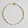 Elegant 17" White Pearl Necklace with Gold-Plated Floral Clasp - 8.2-8.6mm 1