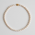 Elegant 17" White Pearl Necklace with Gold-Plated Floral Clasp - 8.2-8.6mm 1