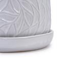 Handmade White Glossy Ceramic Planter Set of 2, 6" & 8", Leaf Design 4