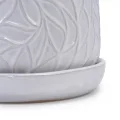 Handmade White Glossy Ceramic Planter Set of 2, 6" & 8", Leaf Design 4
