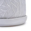 Handmade White Glossy Ceramic Planter Set of 2, 6" & 8", Leaf Design 4