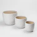Set of 3 Handmade Ceramic Planters - White Diamond Pattern, 15/12/9 Inch 1