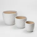 Set of 3 Handmade Ceramic Planters - White Diamond Pattern, 15/12/9 Inch 1