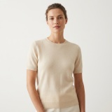 Women's 100% Pure Cashmere Short-Sleeve Top - Beige, Ultra-lightweight, Fine Texture thumbnail 1