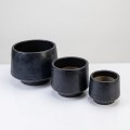 Set of 3 Handmade Black Matte Ceramic Planters - 15/11/9 Inch Modern Pots 1