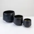 Set of 3 Handmade Black Matte Ceramic Planters - 15/11/9 Inch Modern Pots 1