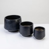 Set of 3 Handmade Black Matte Ceramic Planters - 15/11/9 Inch Modern Pots thumbnail 1