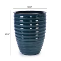 17" Handmade Deep Green Ceramic Planter - Rippled Texture Large Flower Pot 4