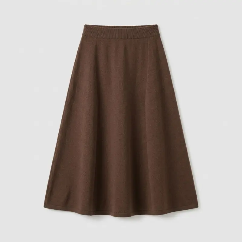 Premium Women's Cashmere A-Line Maxi Skirt - Elegant Coffee Brown, Size L - Main Image