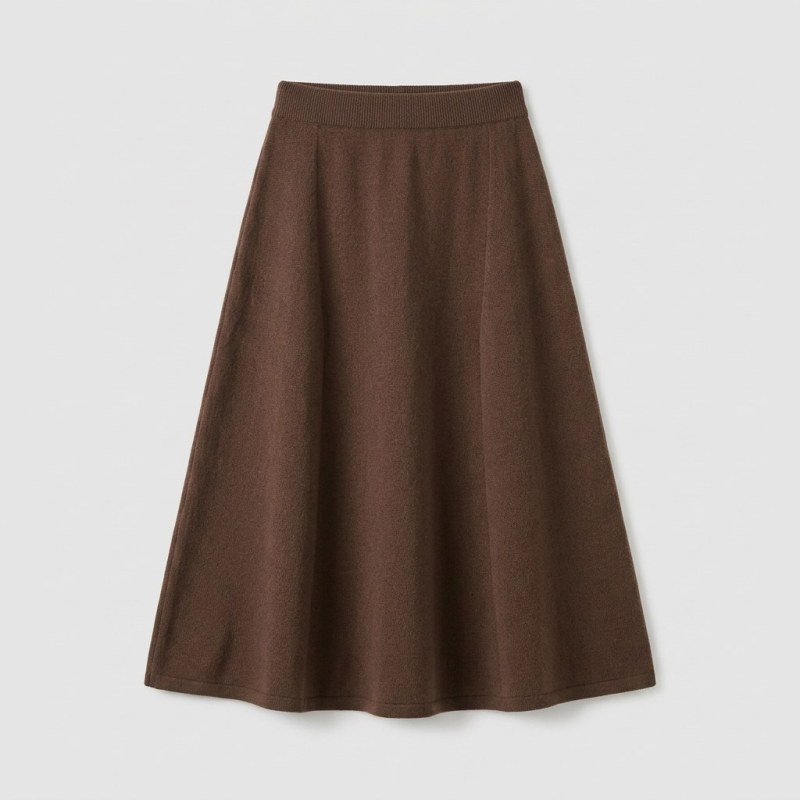 Premium Women's Cashmere A-Line Maxi Skirt - Elegant Coffee Brown, Size L - Image 1