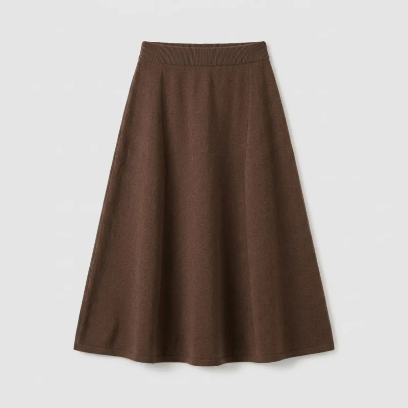 Premium Women's Cashmere A-Line Maxi Skirt - Elegant Coffee Brown, Size L - Main Image
