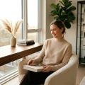 Women's 100% Cashmere Mock Neck Sweater - Light Coffee, Classic Fit 5