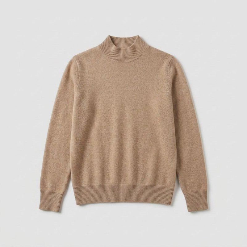 Women's 100% Cashmere Mock Neck Sweater - Light Coffee, Classic Fit - Image 6
