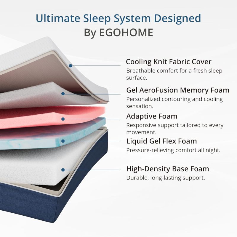 EGOHOME Gel Memory Foam Mattress 14-inch Cooling Cover & Pressure Relief - Image 4