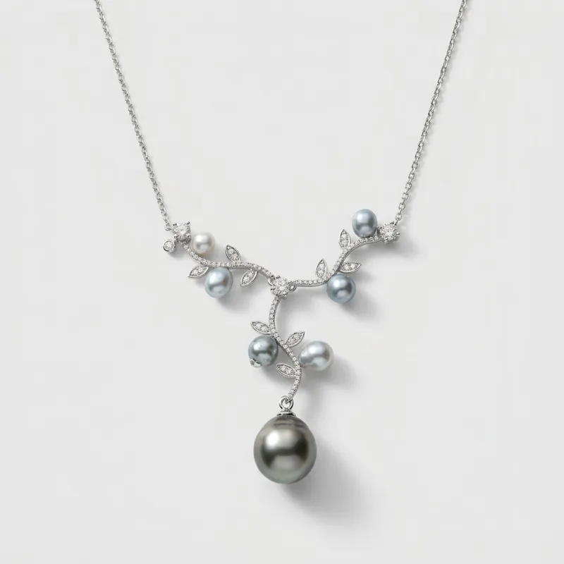 Seawater Black Pearl Mother-and-Child Pendant Necklace - 11.42mm Aurora Pearl - Main Image