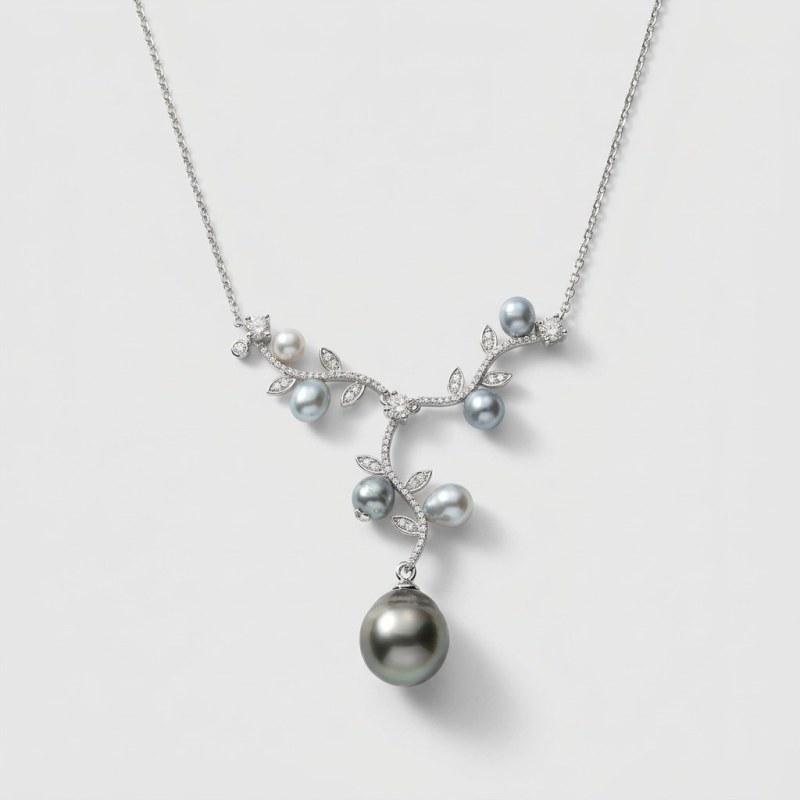 Seawater Black Pearl Mother-and-Child Pendant Necklace - 11.42mm Aurora Pearl - Image 1