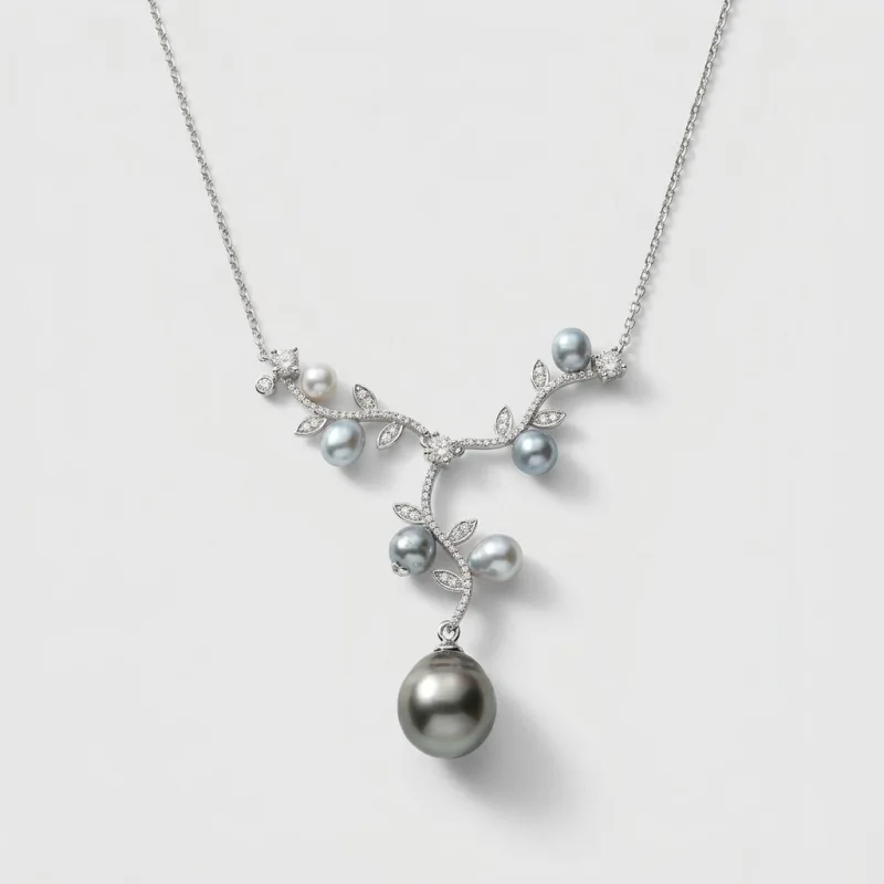 Seawater Black Pearl Mother-and-Child Pendant Necklace - 11.42mm Aurora Pearl - Main Image