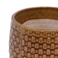 Set of 3 Handmade Glazed Ceramic Planters - 9in/7in/5in, Diamond Pattern Terracotta Brown 3