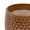 Set of 3 Handmade Glazed Ceramic Planters - 9in/7in/5in, Diamond Pattern Terracotta Brown 3