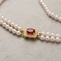 Elegant Double Strand AAA Pearl Necklace with Ruby Simulant Clasp, 18" 4