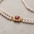 Elegant Double Strand AAA Pearl Necklace with Ruby Simulant Clasp, 18" 4