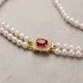 Elegant Double Strand AAA Pearl Necklace with Ruby Simulant Clasp, 18" 4