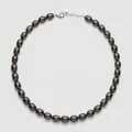 Premium Dark Peacock Freshwater Pearl Necklace18", 9-9.5mm Oval Pearls, Silver-Plated 1