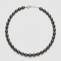Premium Dark Peacock Freshwater Pearl Necklace18", 9-9.5mm Oval Pearls, Silver-Plated 1